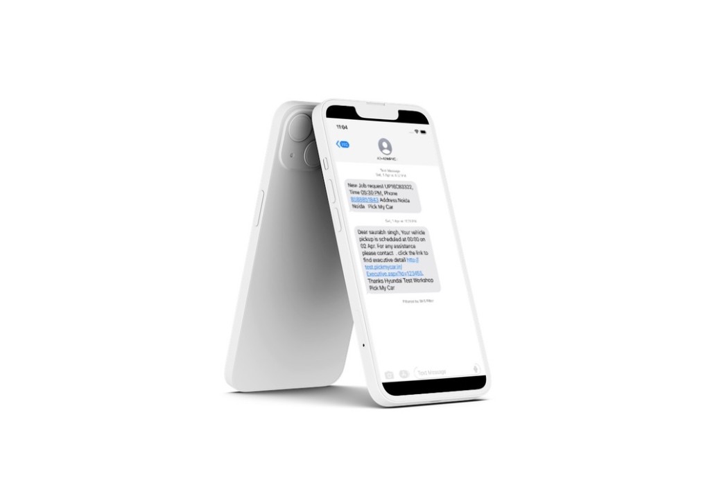 SMS job request and pickup schedule notifications sent via PickMyCar